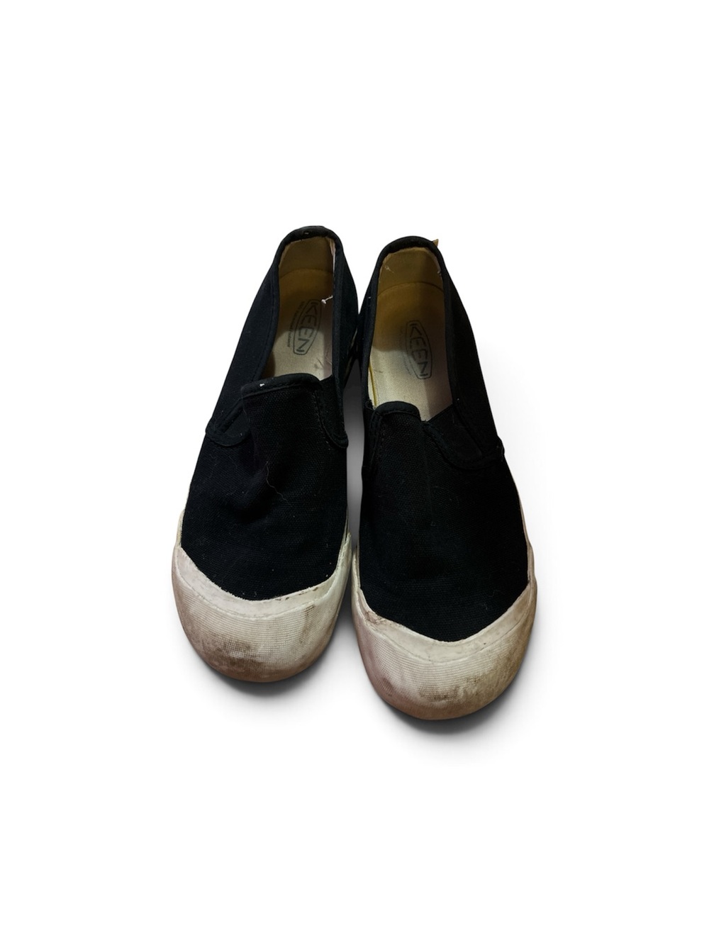 Keen Black Slip-On Canvas Loafers with White Toe